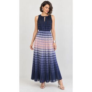 Maison Jules Sleeveless Ombre Striped Pleated Maxi Dress Navy Pink Size M NWT